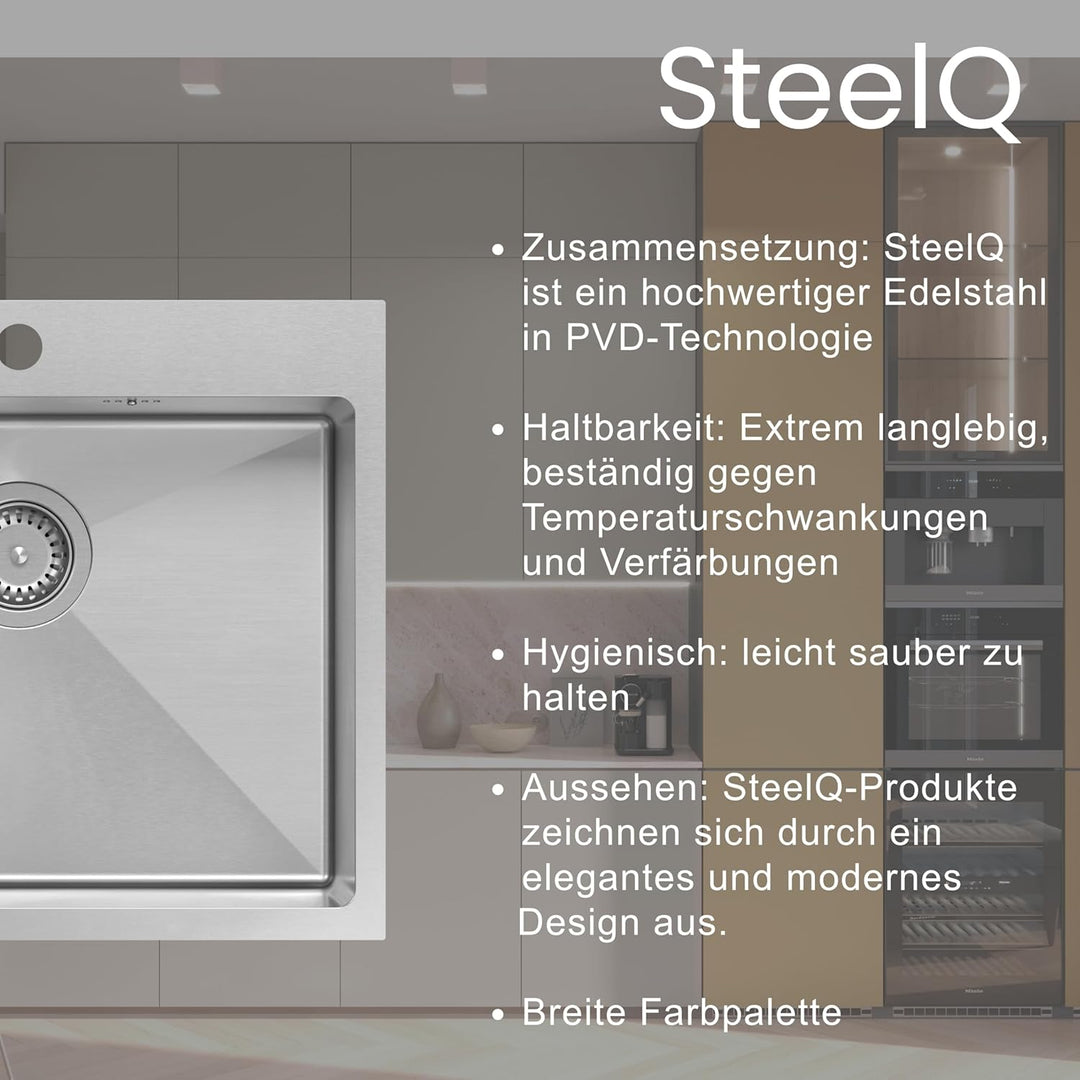 QUADRON Moderne Einbeckenspüle Spüle Edelstahl | Grösse 40 cm Farbe: Satin | HUGO Einzelbecken | Küc