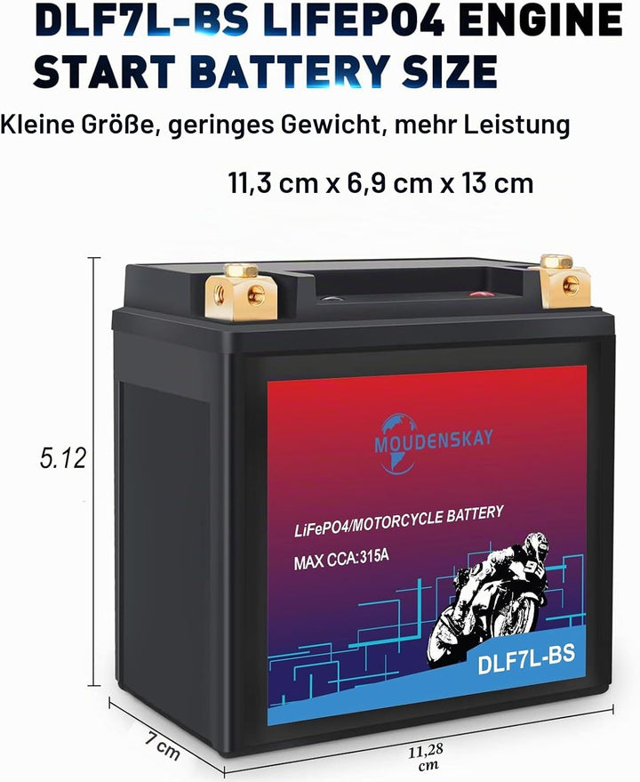 Lithium Motorrad Batterie 12V Lithium Powersports Batterie mit BMS,YTX7L-BS 12.8V 3AH 315 CCA LiFePO