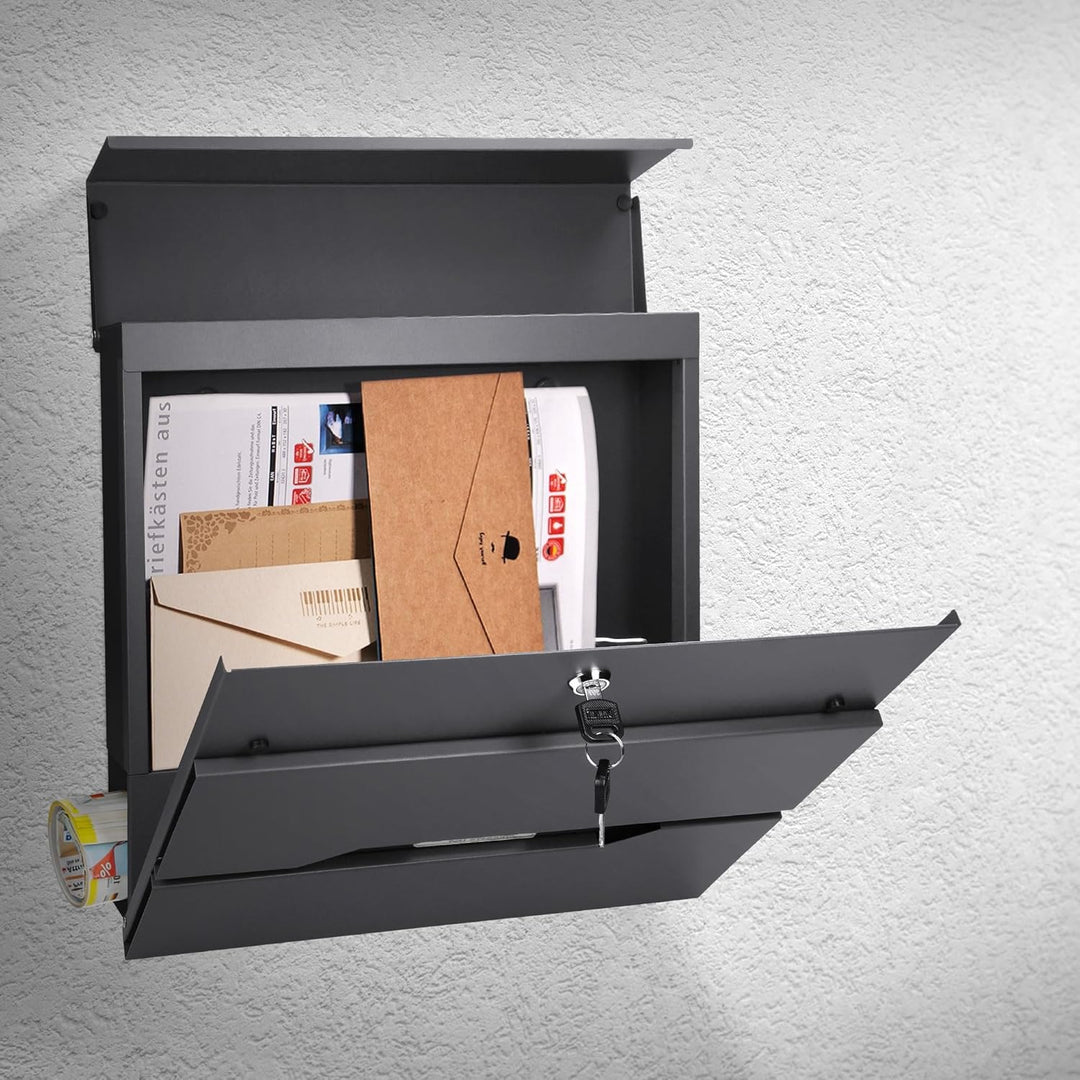 ECD Germany Briefkasten mit Zeitungsfach und Namensschild, aus Edelstahl pulverbeschichtet, Anthrazi