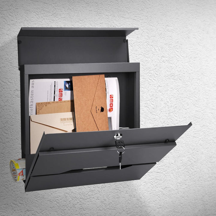 ECD Germany Briefkasten mit Zeitungsfach und Namensschild, aus Edelstahl pulverbeschichtet, Anthrazi