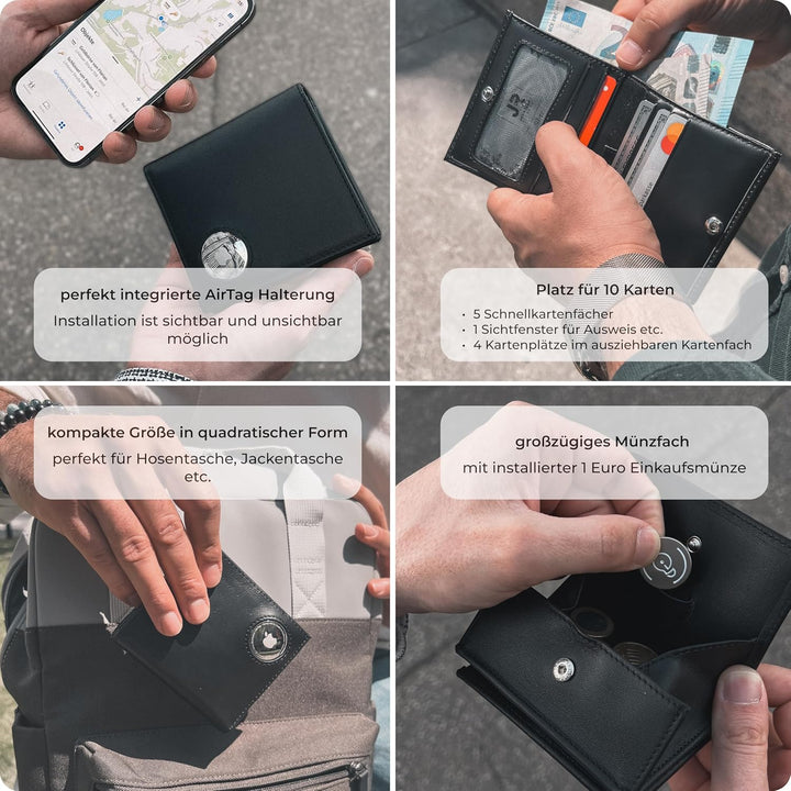 ISENTIALS Airtag* Geldbörse mit Münzfach I Apple Airtag Leder Wallet Portemonnaie mit RFID Schutz I