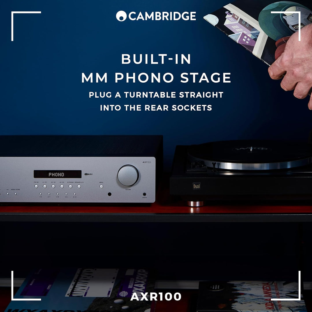 Cambridge Audio AXR100 – 100-Watt-Stereo-Verstärker mit eingebautem Phono-Vorverstärker, Bluetooth u