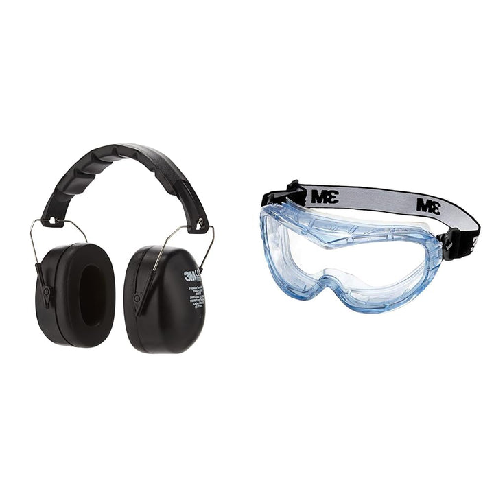 3M Kapselgehörschutz 90563E, Zusammenklappbarer Ohrenschützer &amp; Fahrenheit Schutzbrille 71360-00012,