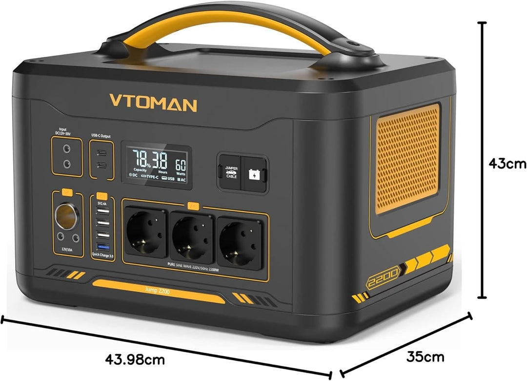 VTOMAN Jump 2200 Tragbare Powerstation - 1548Wh/2200W(Spitze 4400W) LiFePO4 Batterie Solargenerator