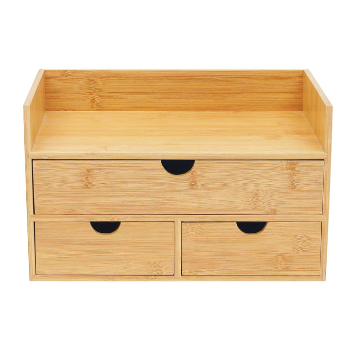 Bambus Schreibtisch Organizer mit 3 Schubladen, Mini Aufbewahrungsbox für Schublade & Tisch, Büro Ha