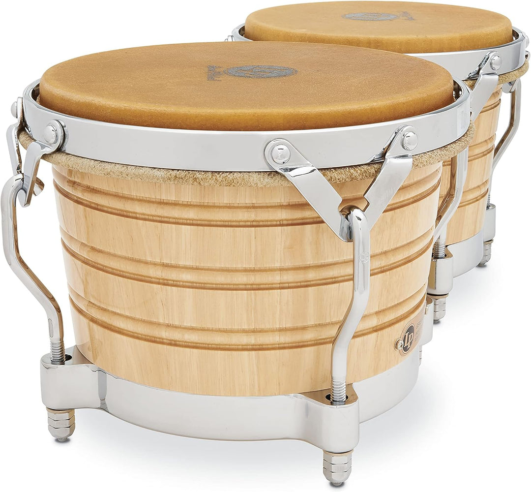LP Latin Percussion LP813600 Generation II Wood Bongo Natural Chrome Hardware Traditional Rims Natur