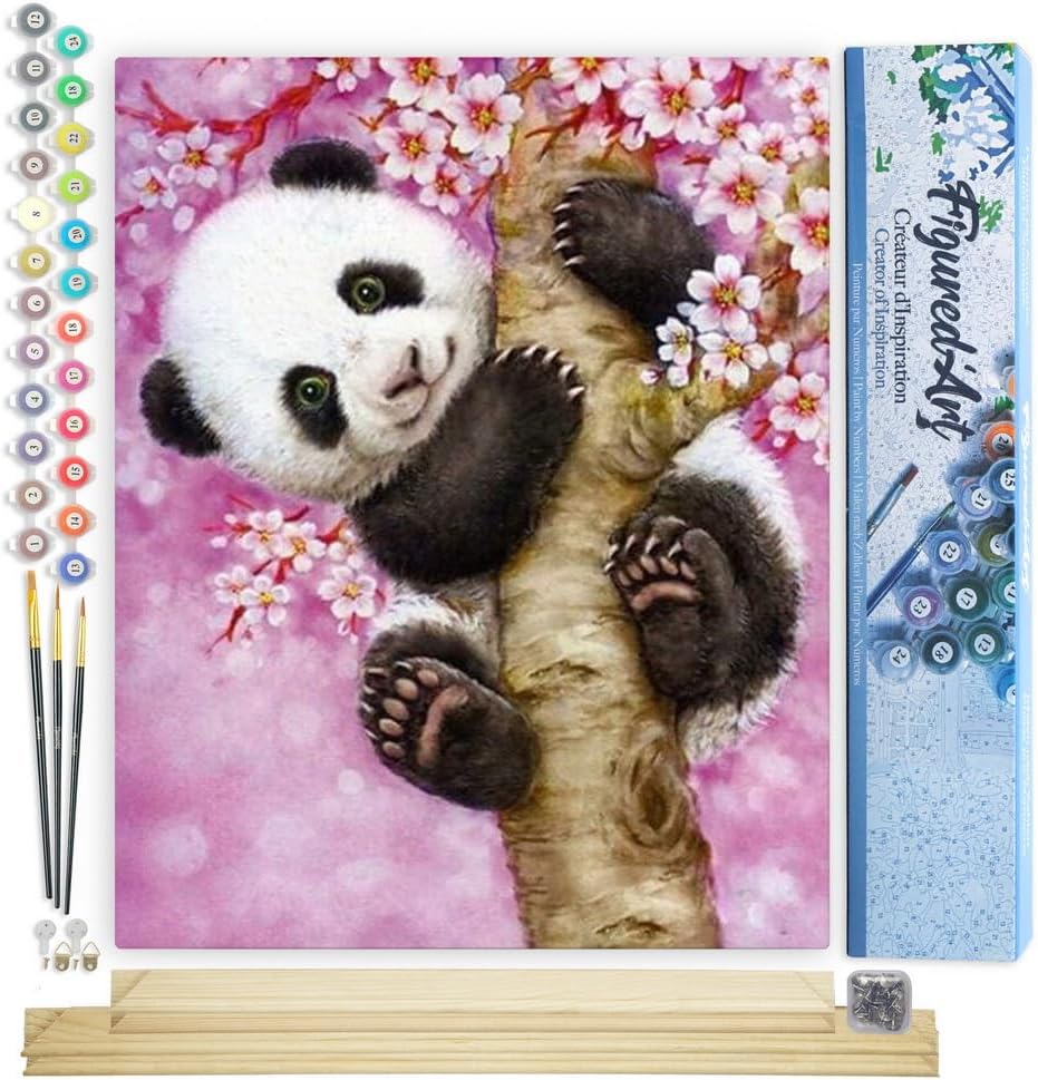 Figured'Art Malen Nach Zahlen Erwachsene Mit Rahmen Panda Baby - Paint by Numbers Basteln DIY Bastel