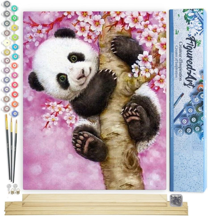 Figured'Art Malen Nach Zahlen Erwachsene Mit Rahmen Panda Baby - Paint by Numbers Basteln DIY Bastel