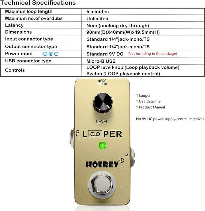 Hoerev Gitarre Mini Loop Effektor Looper Sampler Effekte Tuner für elektrische akustische Gitarre Ba
