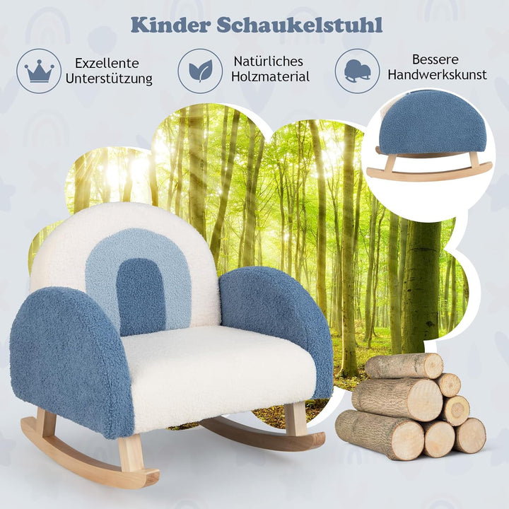DREAMADE Kindersessel, Kindersofa aus Veloursstoff mit Rückenlehne, massiven Holzfüssen &amp; Kippsicher