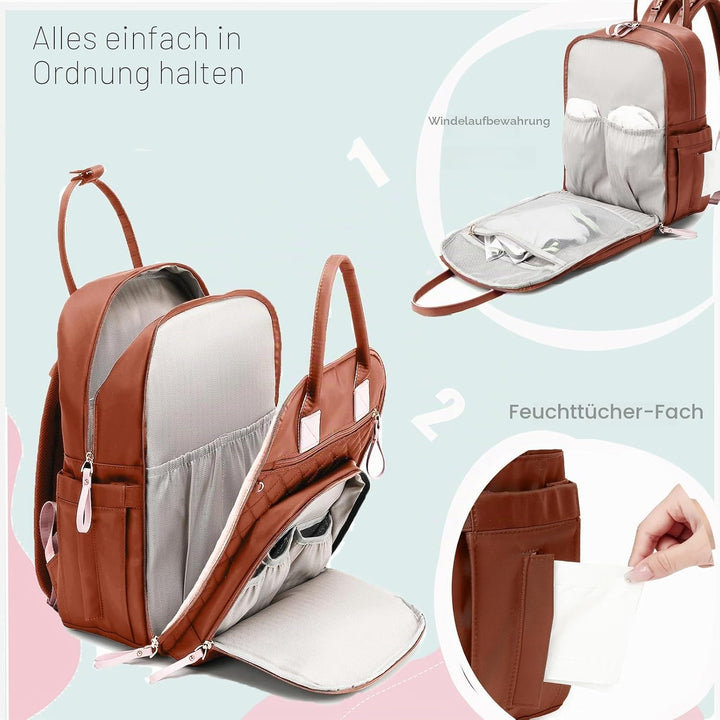LORADI 18-Pockets Windel Bag Rucksack mit wasserdichten Taschen und Kinderwagen Schnalle, wandelbare