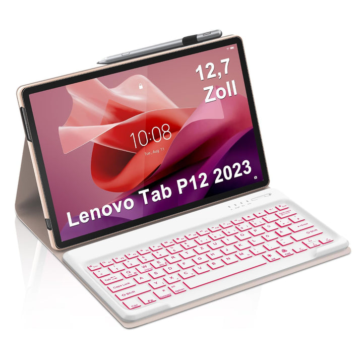 Für Lenovo Tab P12 Hülle mit Tastatur für 12,7 Zoll Tablet TB370FU (2023) - Mit 7-Farben Beleuchtung