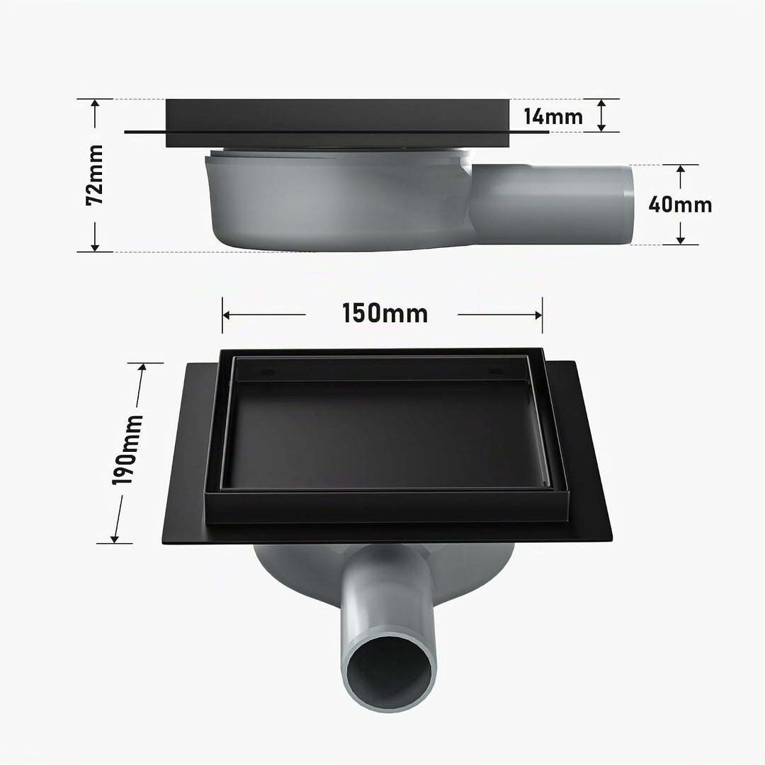 Duschrinne Quadrat 15 * 15cm, 360° Siphon mit Geruchsstop und Haarsieb 2 in1 Befliesbar Edelstahl Ab
