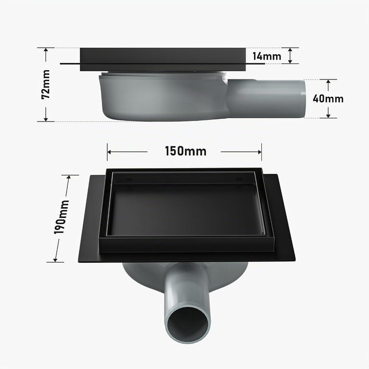 Duschrinne Quadrat 15 * 15cm, 360° Siphon mit Geruchsstop und Haarsieb 2 in1 Befliesbar Edelstahl Ab
