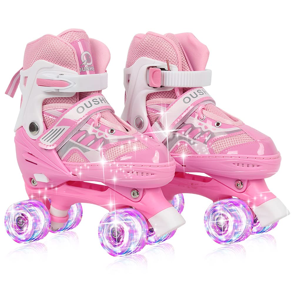 Rollschuhe mit/ohne Leuchtrollen, klassische Quad-Skates für Mädchen und Jungen, bequem und atmungsa