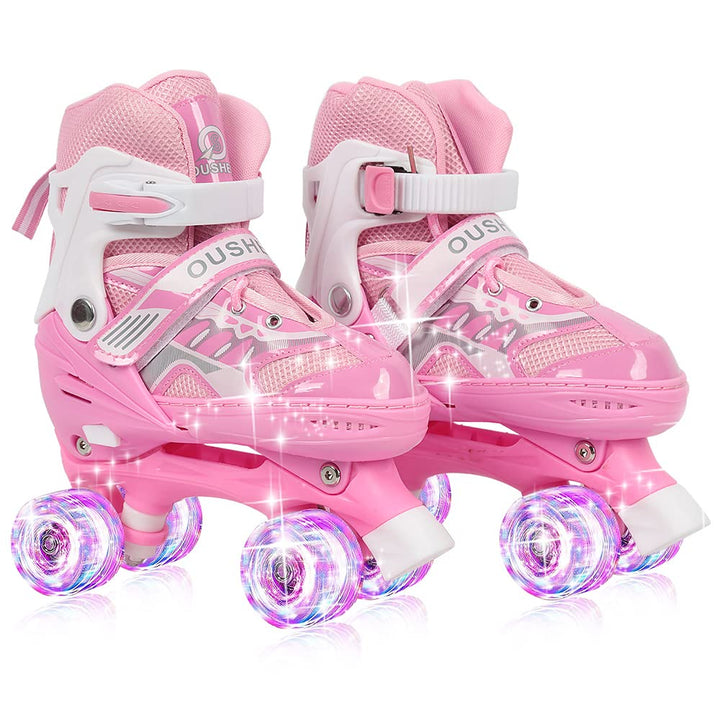 Rollschuhe mit/ohne Leuchtrollen, klassische Quad-Skates für Mädchen und Jungen, bequem und atmungsa