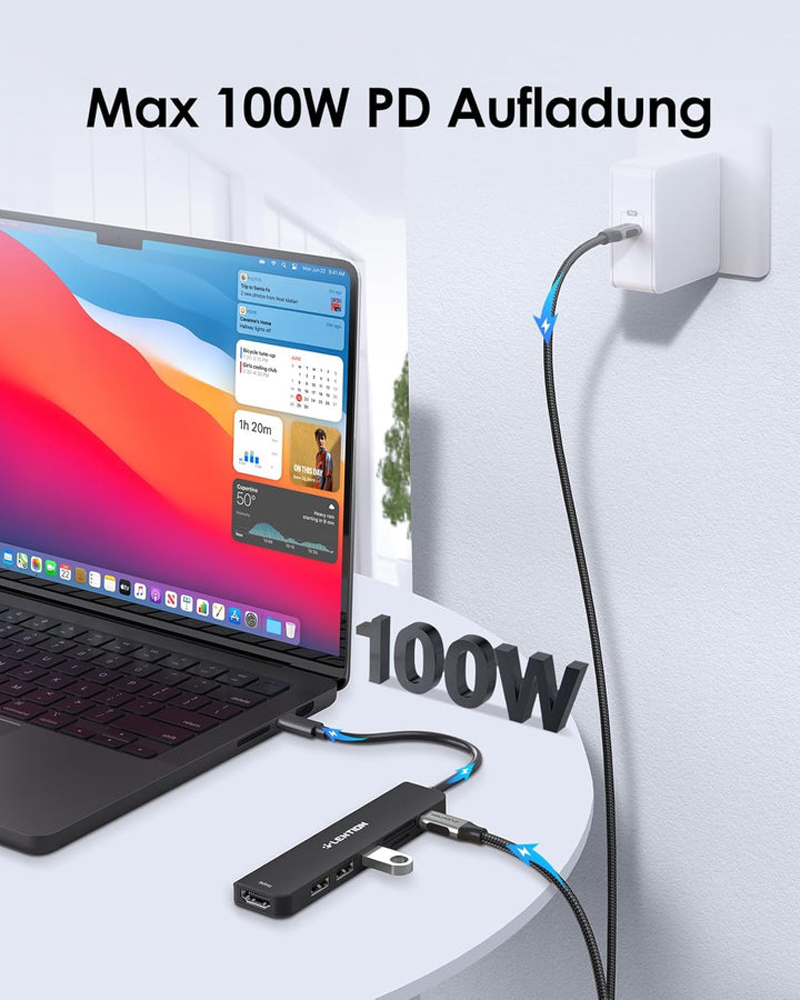 LENTION USB C Hub mit 100W PD Aufladung, 4K@60Hz HDMI, SD/TF Kartenleser, USB 3.0, Adapter USB C kom