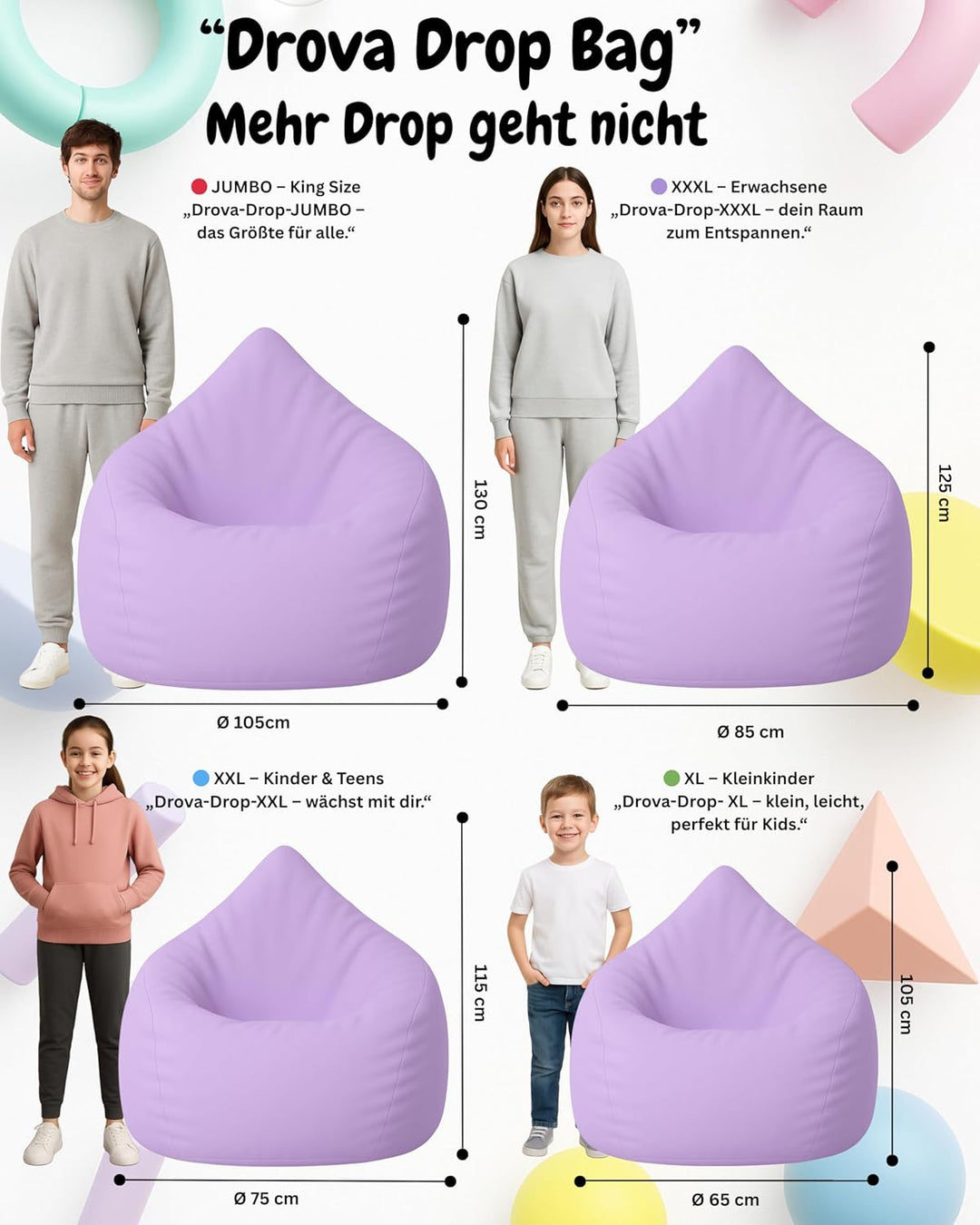 PATCH HOME Patchhome Sitzsack Tropfenform mit Reissverschluss Nachfüllbar - für In &amp; Outdoor - mit S