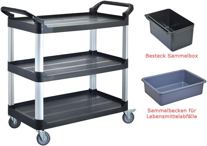 BPT Servierwagen mit 3 Böden Partition Küchenwagen,Tragfähigkeit 250 kg,Reinigungswagen im Restauran