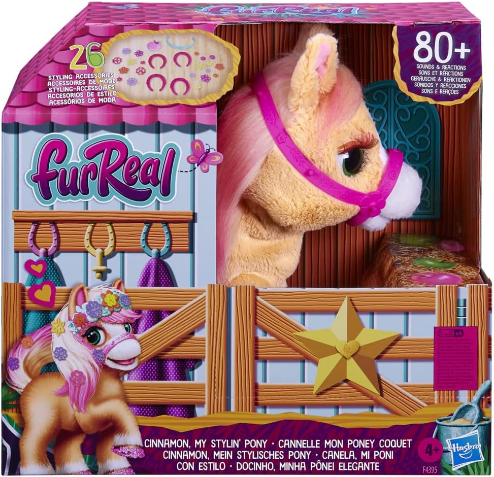 FurReal Hasbro Cinnamon, Mein stylisches Pony, 80+ Geräusche, Reaktionen, 26 Accessoires, elektronis