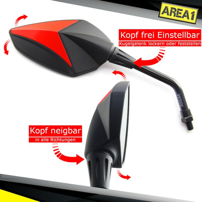 Area1 Motorroller Spiegel Rückspiegel Set (rechts+links) E geprüft, sportliches Design, 2x M8 Rechts