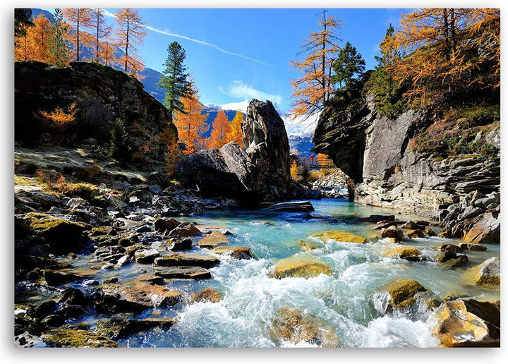 Wandbild XXL Fluss Deko Kunst Bilder Herbst Blau 120x80 cm