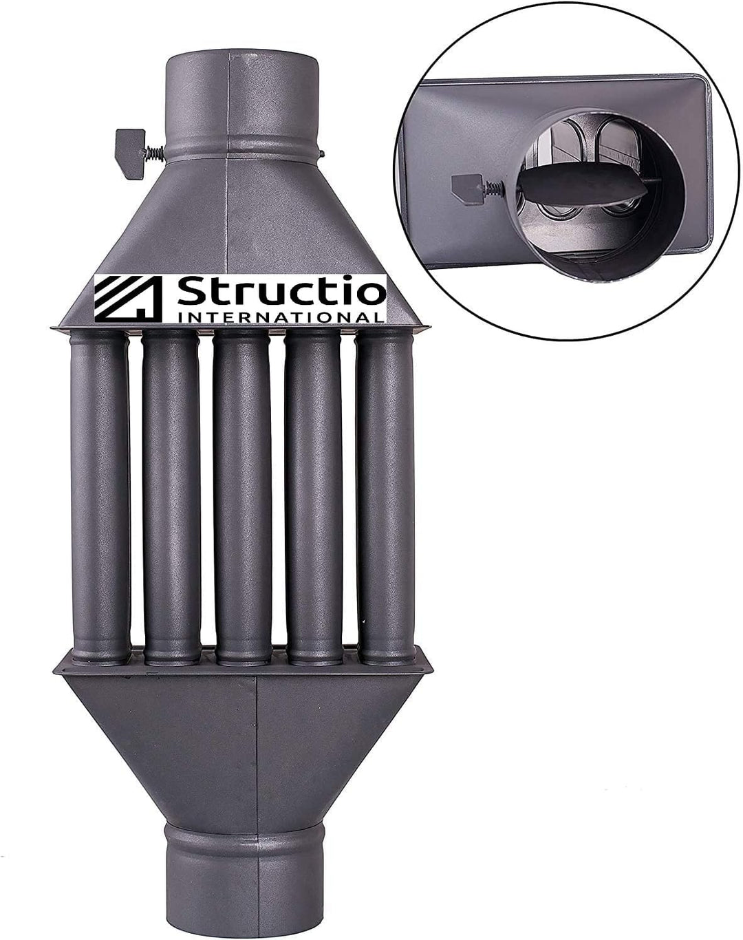 Abgaswärmetauscher Warmlufttauscher Rauchgaskühler 130mm schwarz Rauchrohr Ofenrohr Kaminrohr Energi