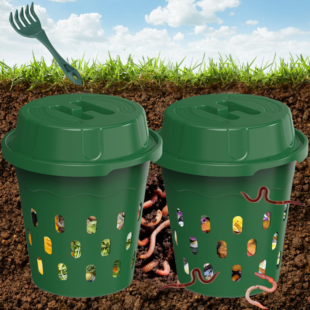 Unterirdischer Wurmkomposter, 2er-Pack 8L Beetkomposter zum Eingraben, für Garten & Hochbeet, kompos