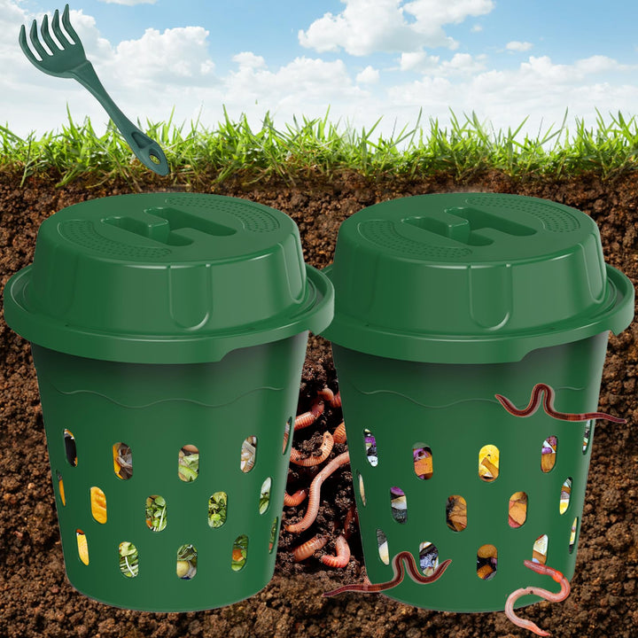 Unterirdischer Wurmkomposter, 2er-Pack 8L Beetkomposter zum Eingraben, für Garten & Hochbeet, kompos