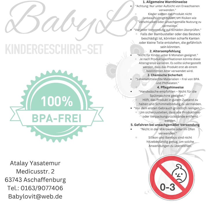 Bambus Kinderteller | TÜV Geprüfter Baby Teller mit Saugnapf & Esslernbesteck | BLW Beikost Zubehör