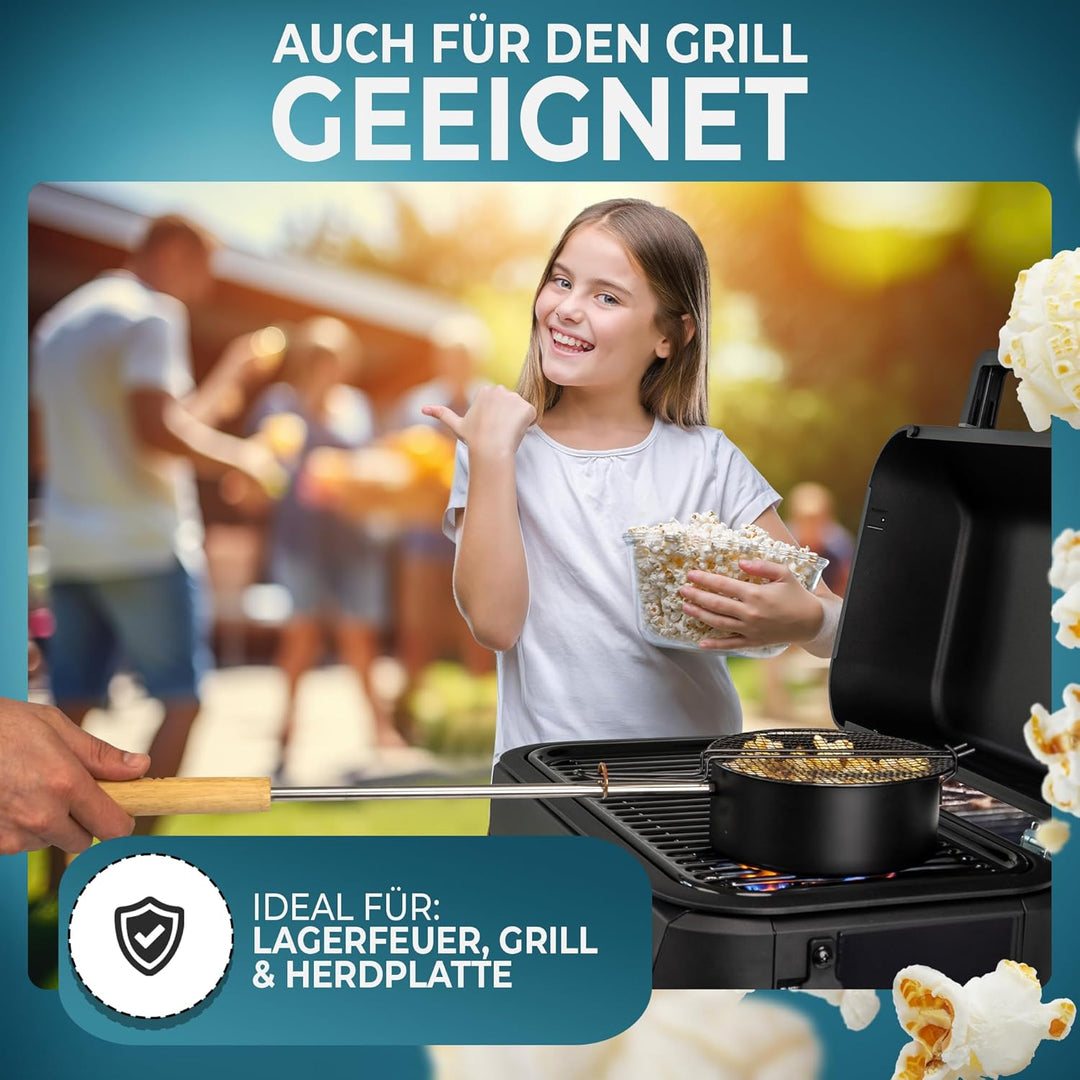 Popcorn Maker Lagerfeuer aus hochwertigen Karbonstahl & Sicherheitsgriff, Outdoor Popcorn-Pfanne für