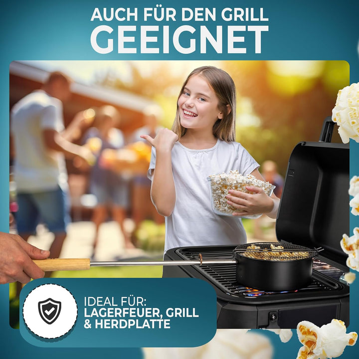 Popcorn Maker Lagerfeuer aus hochwertigen Karbonstahl & Sicherheitsgriff, Outdoor Popcorn-Pfanne für