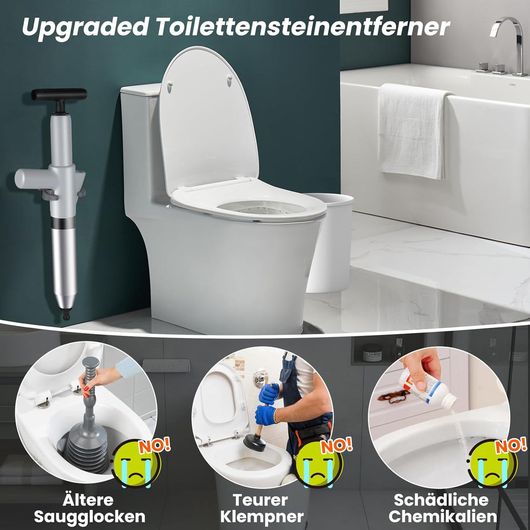 Hochdruck Abflussreiniger Pumpe mit Luftdruckanzeige, Rohrreiniger Druckluft mit 4 Saugnäpfen, Grau