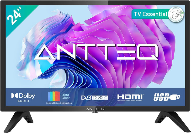 Antteq AB24F1D Fernseher 24 Zoll (TV 60 cm), 720p, Dolby Audio, LED, Triple Tuner DVB-C / T2 / S2, C