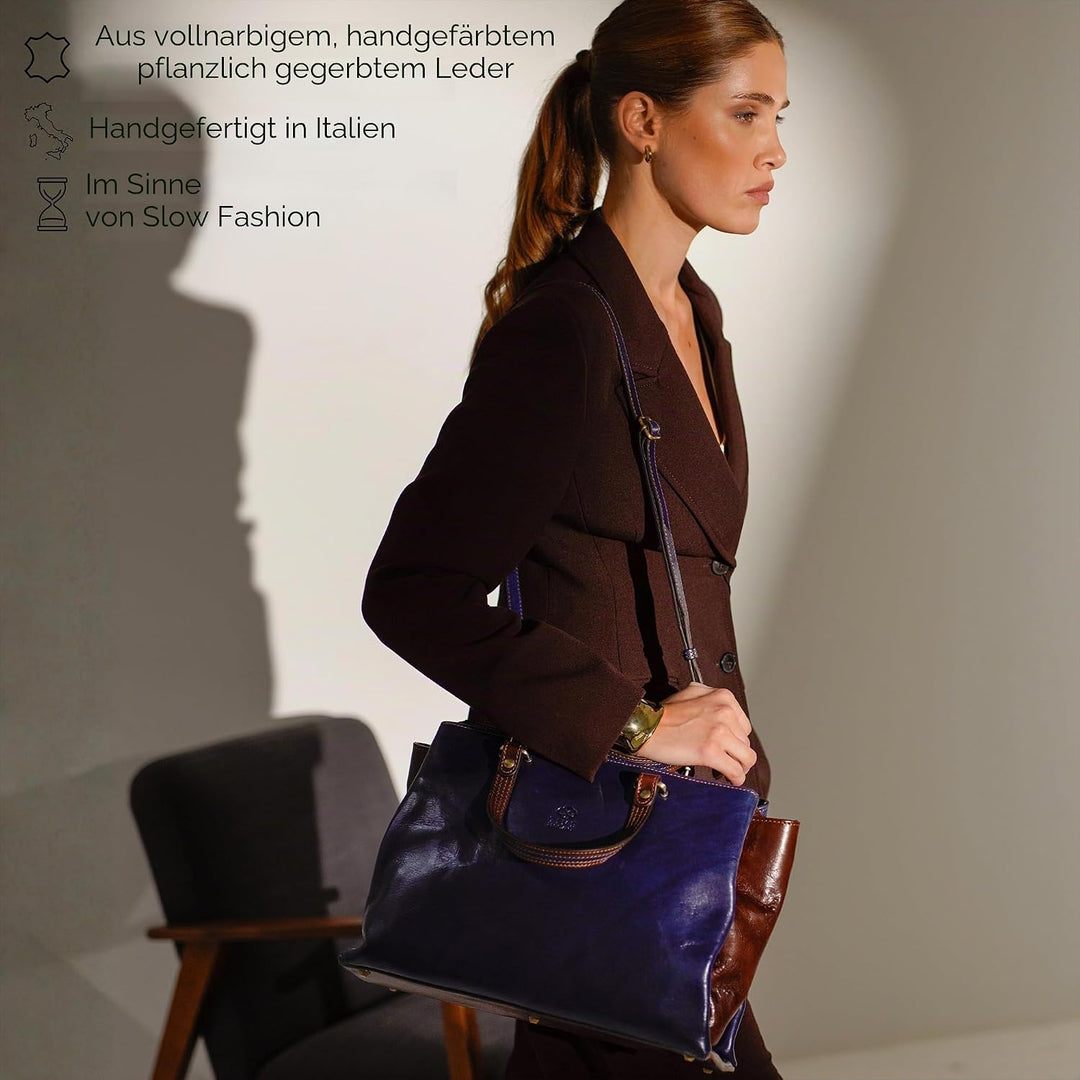Time Resistance Schultertasche Damen - Handtasche aus Leder - Made in Italy - Tragetasche - Shopper