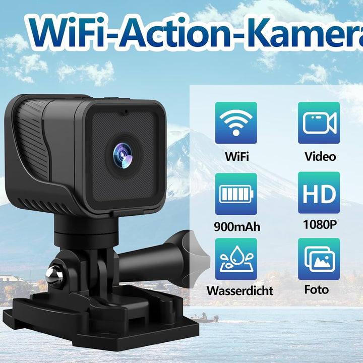 Mini Action Cam, WiFi 1080P HD & 120° Weitwinkel Helmkamera, 4 Stunden grosser Akku Actionkameras mi