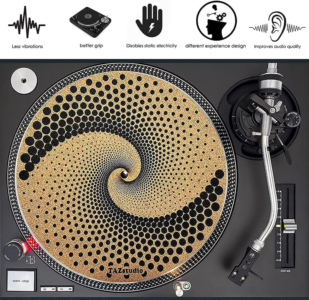 Kork-Plattenspielermatte für besseren Klang auf Vinyl-LP-Plattenspielern – Original geometrisches De