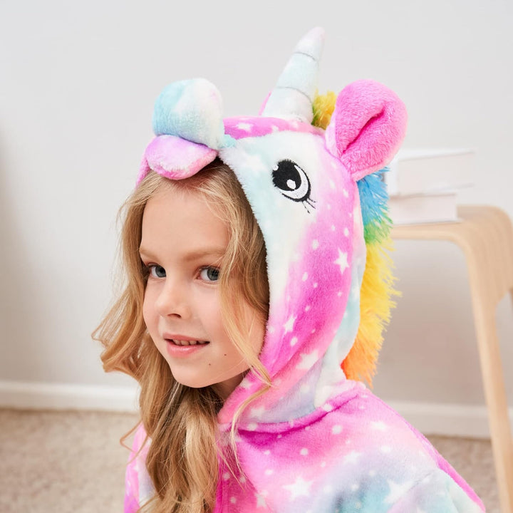 Ceruwum Einhorn Bademantel für Mädchen Weich Fleece Morgenmäntel mit Kapuze 4-5 Jahre Rosa/Lila/Blau