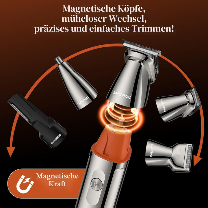 BarberBoss rasierer herren elektrisch, bartschneider herren, 5-in-1 Pflegeset für Männer, Haarschnei