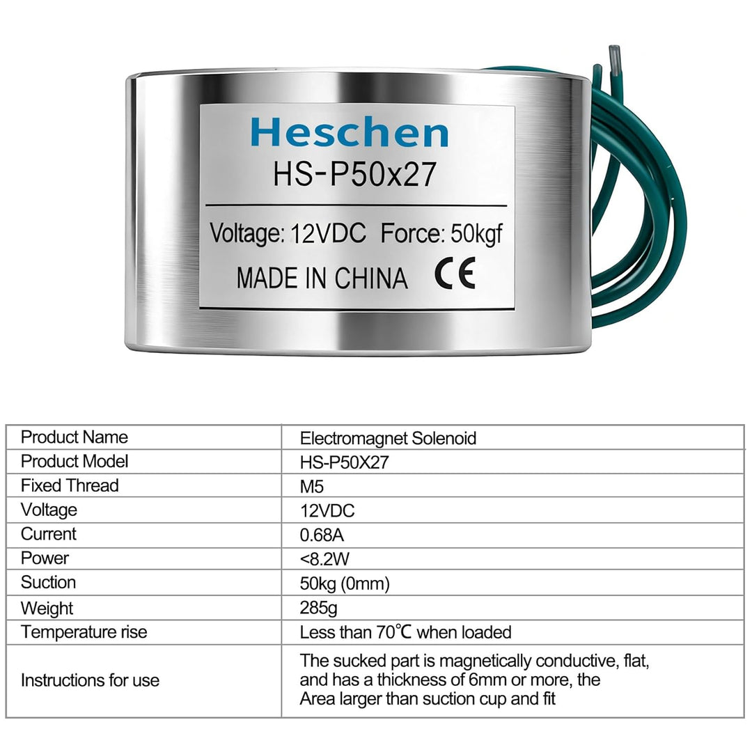 Heschen Elektromagnet P50/27, Aussendurchmesser: 50 mm, DC 12 V, 50 kg