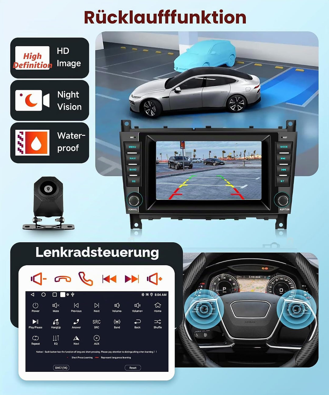 4 Core 64G Hodozzy Carplay Autoradio für Mercedes Benz C-Klasse W203 CLC-Klasse W203, 7 Zoll Touchsc