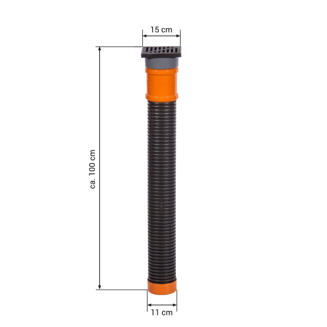 Sickerschacht Ø 110 mm Länge- 1m, Abflussgitter- 15 x 15 cm in 3 Farben schwarz, grau, inox Drainage