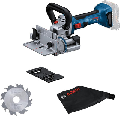 Bosch Professional 18V System Akku-Flachdübelfräse GFF 18V-22 (inkl. Scheibenfräser Ø 105 mm, Staubb