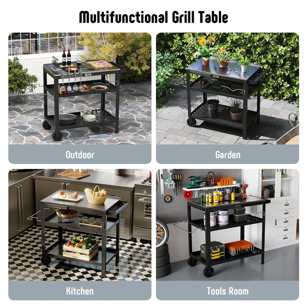 Feasto 80 x 45,7 cm Outdoor-Grillwagen mit Edelstahl-Tischplatte, beweglicher Grilltisch mit Gewürzr