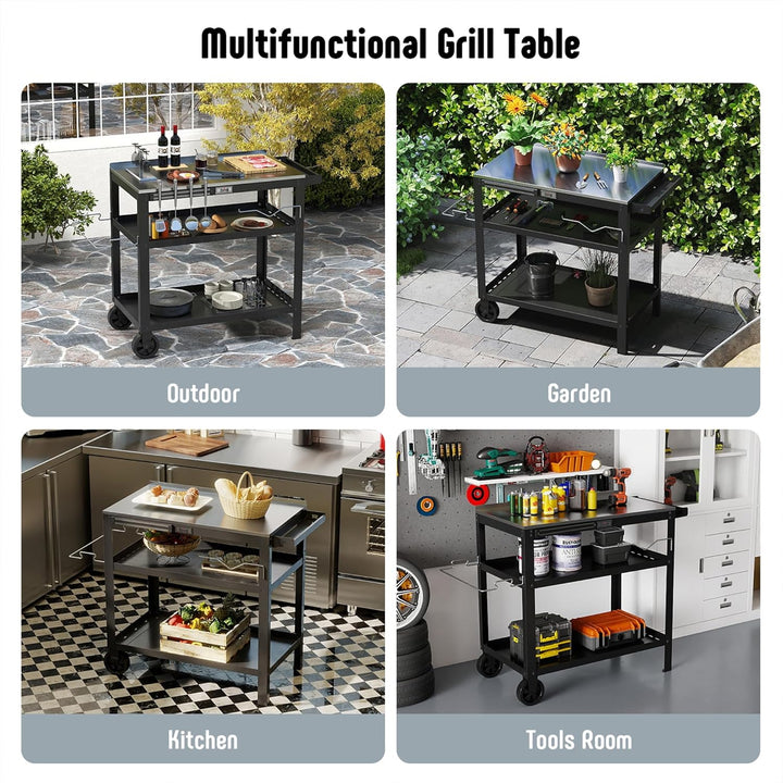 Feasto 80 x 45,7 cm Outdoor-Grillwagen mit Edelstahl-Tischplatte, beweglicher Grilltisch mit Gewürzr