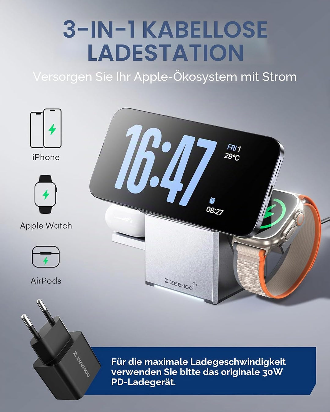 ZEEHOO 3 in 1 Ladestation for Apple Magsafe Ladegerät, CubeTrick-X Qi2 15W Wireless Charger für iPho