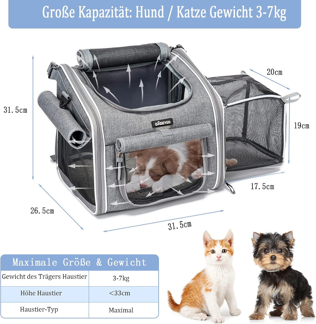 BABEYER Hundefahrradkorb, erweiterbarer weicher Haustier-Tragerucksack mit 4-offenen Türen, 4-Mesh-F