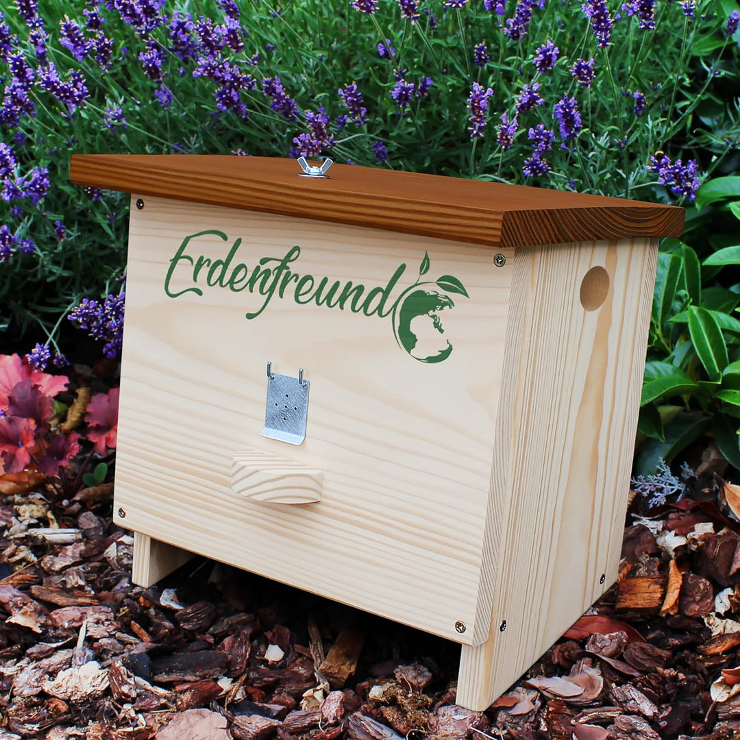 Erdenfreund® Hummelhaus mit Wachsmottenklappe + Fester Verschluss Räuberschutz Hummelhotel inkl. Nis