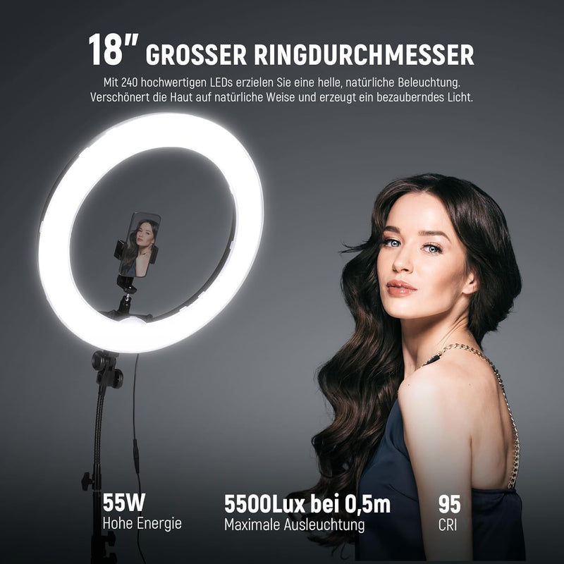 Neewer Ringleuchte Licht Set: 18 Zoll / 48 Zentimeter Aussen 55W 5500K dimmbare LED-Ringlicht Lampen