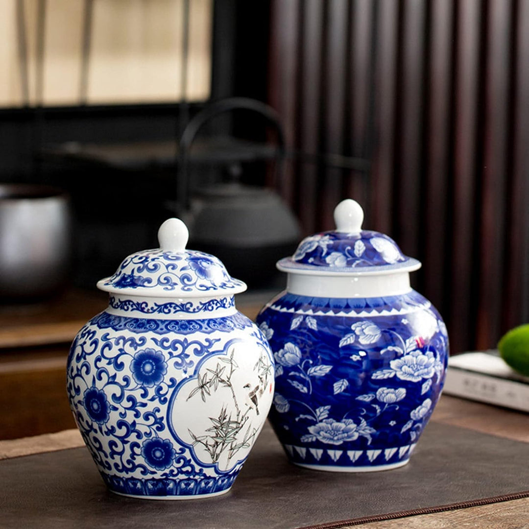 fanquare Jingdezhen Klassische Blaue und Weisse Porzellanglasvase, Glückliches Lotus Muster, Handgem